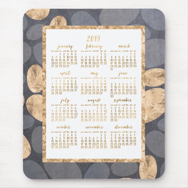 Årskalender 2019 Mouse Gold Foil Mörk Grått Musmatta (Framsidan)