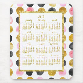 Årskalender 2019 Mousepads Rosa and Guld Dots Musmatta
