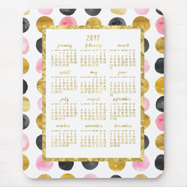 Årskalender 2019 Mousepads Rosa and Guld Dots Musmatta (Framsidan)