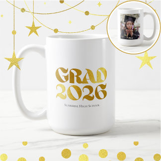 Årsklass 2026 Foto Svart och Guld Typografi Kaffemugg