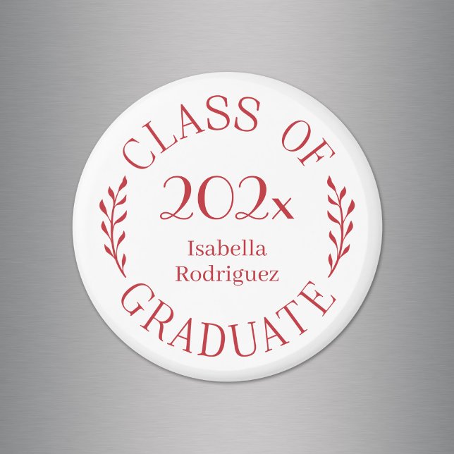 Årsklass Examensnamn Röd Typografi Magnet (Class of Year Graduate Name Red Typography Magnet in situ)