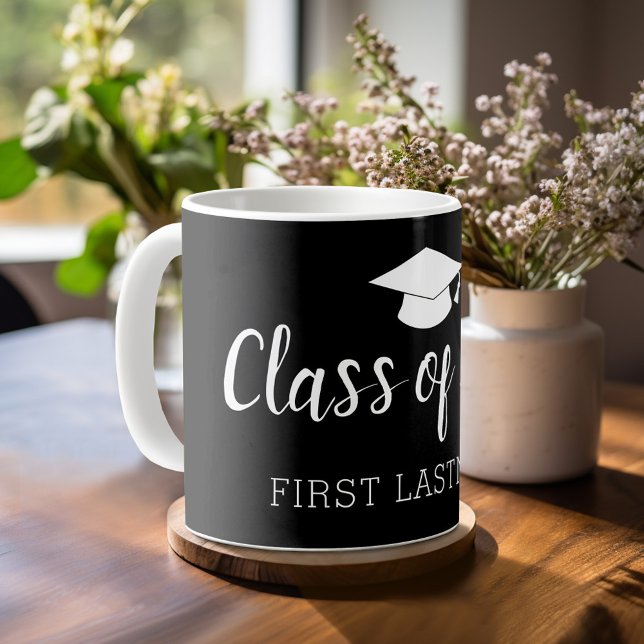 Årsklass och Namn - Svart Kan Ändra Färg Kaffemugg (Personalized Coffee Mug)