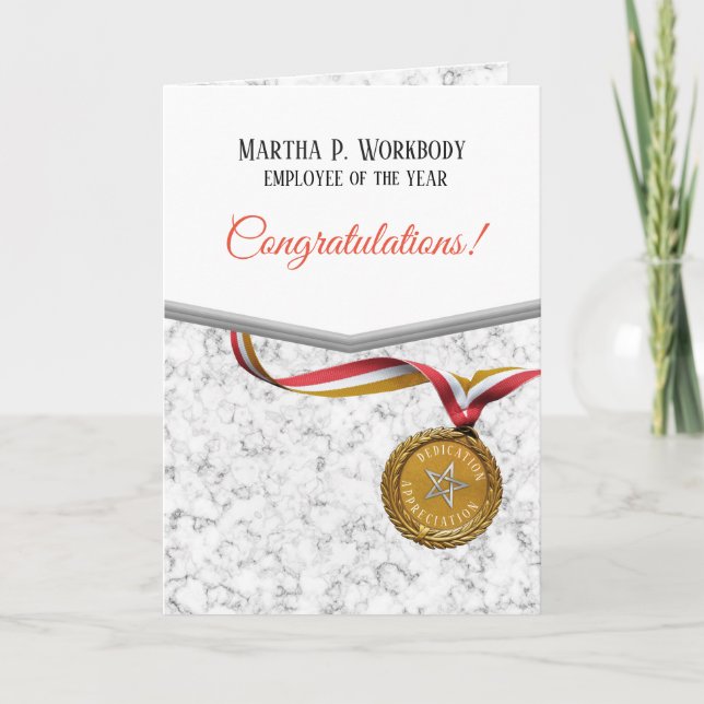 Årskortets medalanställd i Faux marble guld Kort (Framsida)