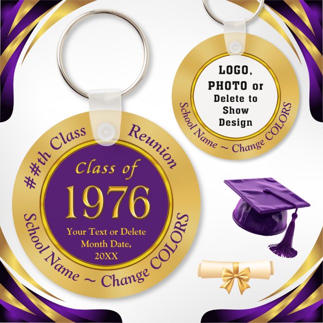 Årskull 1976, 50-års Klassåterträff, Presentartikl Nyckelring (Class of 1976 party favors. Purple and gold, class of 76 ideas. Class of 1976 favors as cheap gifts.)