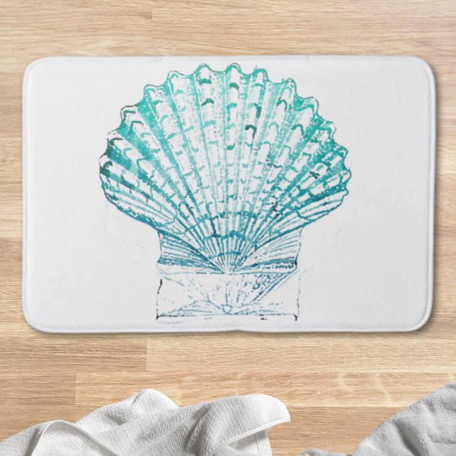 årskurs för sjöjungfru av chic av kustblått vatten badrumsmatta (coastal chic teal blue watercolor mermaid seashell bath mat)