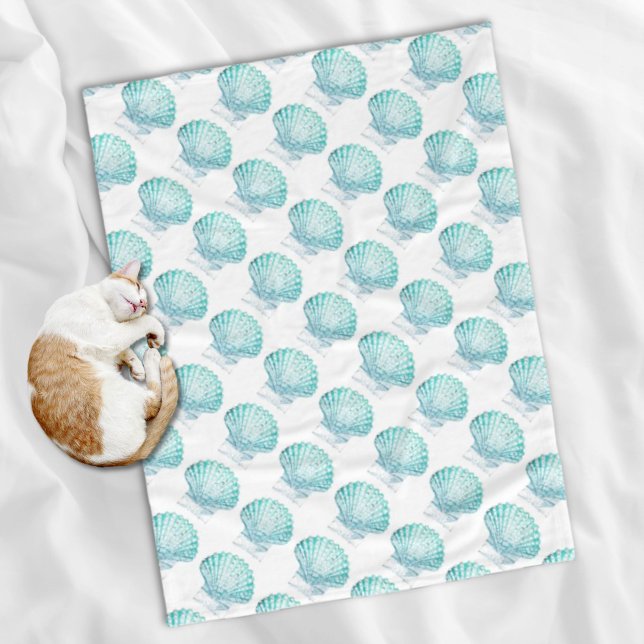 årskurs för sjöjungfru av chic av kustblått vatten fleecefilt (coastal chic teal blue watercolor mermaid seashell fleece blanket)