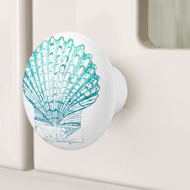 årskurs för sjöjungfru av chic av kustblått vatten knopp (coastal chic teal blue watercolor mermaid seashell ceramic knob)