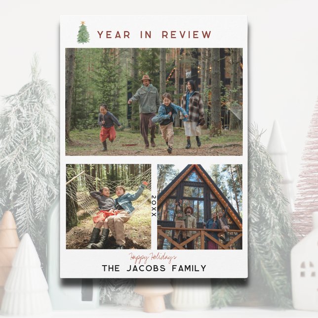 Årsöversikt Fotokollage Platt Julkort (Year in Review Photo Collage Flat Holiday Card)