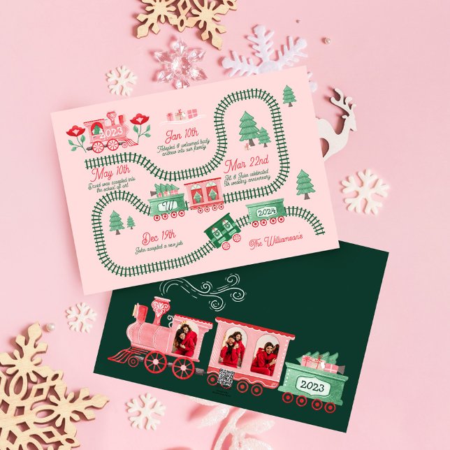 Årsslutsmarkeringar, Vintage Tåg & spårningsfoton Julkort (Year End Highlights Vintage Train & Track Photos Holiday Card)