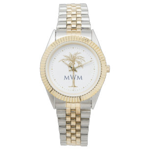 Arsten Golden Handflatan Träd Tropical Monogram Armbandsur
