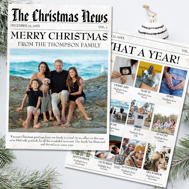 Årsvisa bild i tidningsnyhetsbladets julfamilj julkort (Skapare uppladdad)