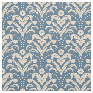 Art 1930-talets Blommigt Damask Blue and Beige Fab Tyg