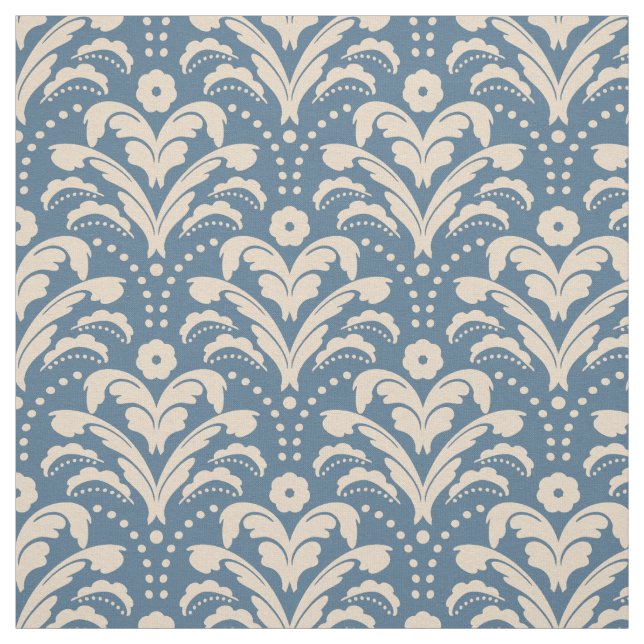 Art 1930-talets Blommigt Damask Blue and Beige Fab Tyg (Provkarta)