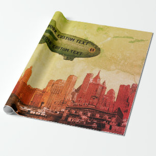 ART 1930'S BLIMP NEW YORK CITY SKYLINE DIN TEXT PRESENTPAPPER