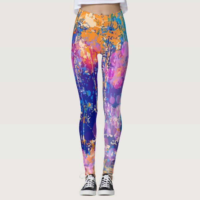 Art Abstrakt Forest Tropical Färg Leggings (Framsida)