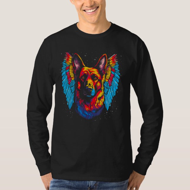 Art Angel Wings German Shepherd Dog T Shirt (Framsida)