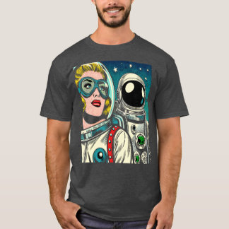 Art Astronauter i rymden Tecknad Bok Stil T Shirt