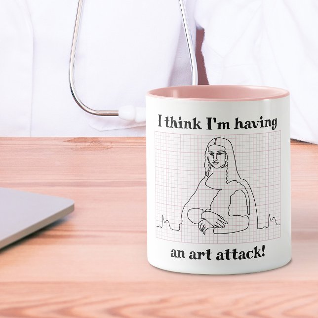 Art Attack Funny Mona Lisa EKG Cardiology Pun Mugg (Skapare uppladdad)