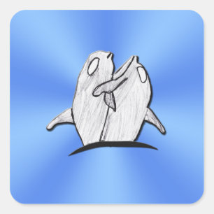 Art av Kids - Dolphins Hugger Stickers Square Fyrkantigt Klistermärke