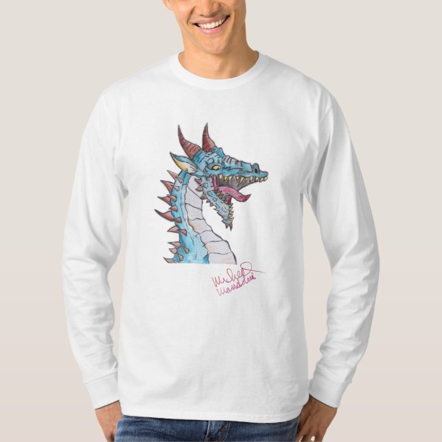 Art av Micheal Blue Dragon Långärmad T Shirt (Framsida)
