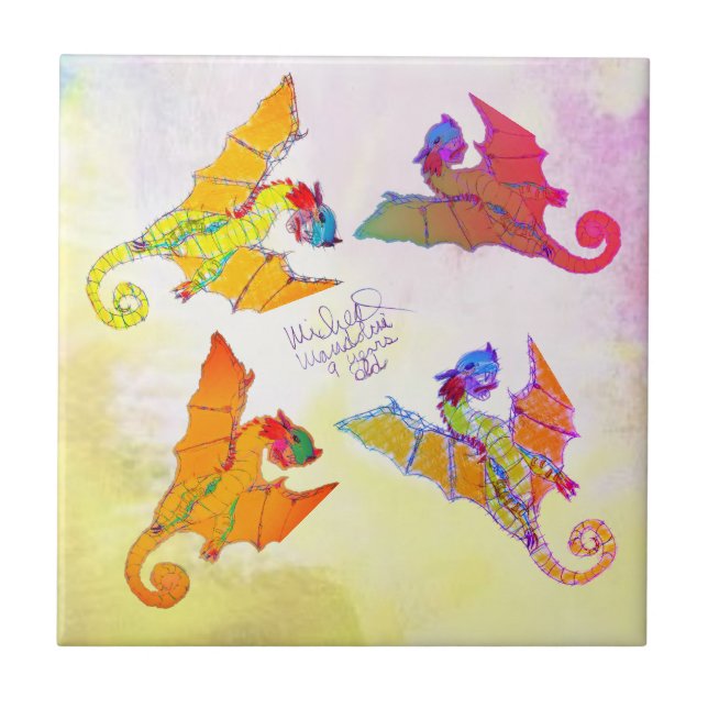 Art av Micheal Dragon keramisk bricka Kakelplatta (Framsidan)