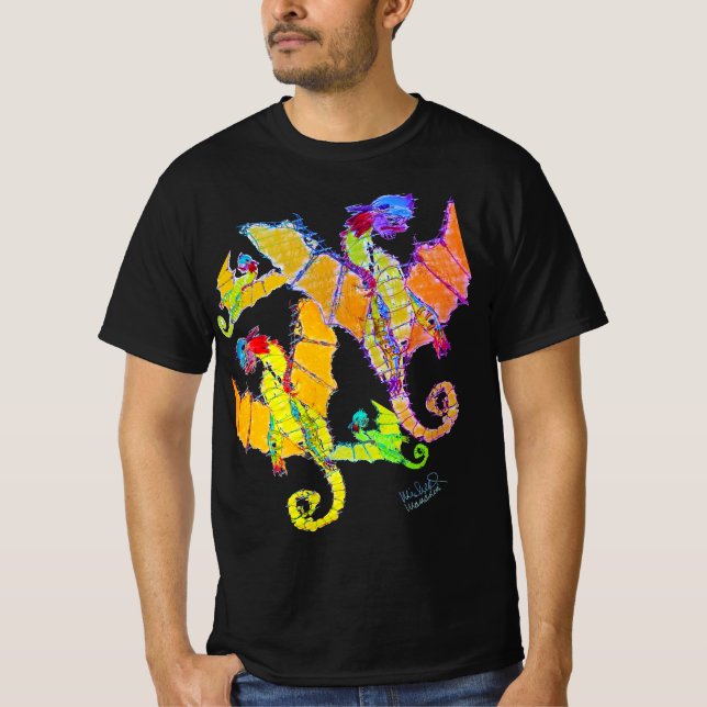 Art av Micheal Raglan Dragon Shirt black T Shirt (Framsida)