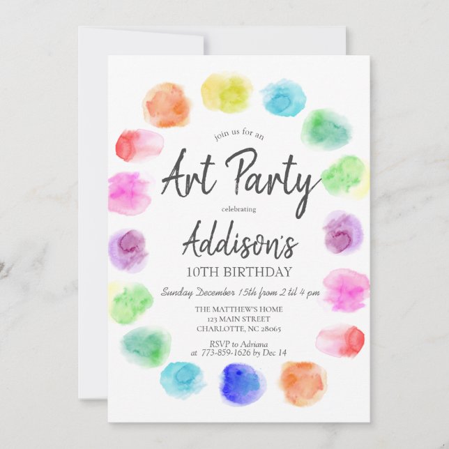 Art Birthday Inbjudan, Paint Birthday bjudande, Inbjudningar (Framsida)