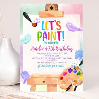 Art Birthday-inbjudan Painting Party Girl Bday Inbjudningar