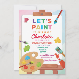Art Birthday Painting Party Paint Crafts Girls Inbjudningar
