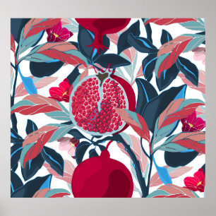 Art Blommigt Pomegranat Träd Mönster Poster