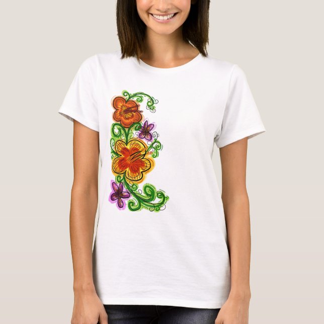 Art Blommor dam shirt T-shirt (Framsida)