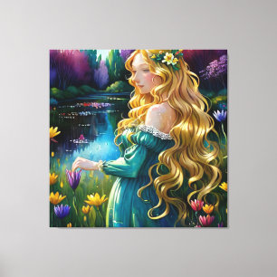 *~ Art Blonde Vild Flowers Woman Pond AP56 Canvastryck