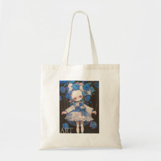 ART Blue Flower Girl Tote Bag Tygkasse