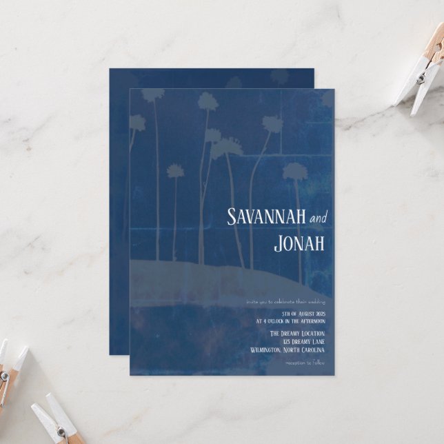 Art Blue Flower - Unik bröllopsinbjudan Inbjudningar (Fram/Back In Situ)