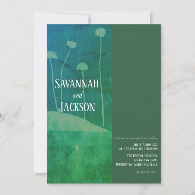 Art Blue Grönt - blomma unika bröllopsinbjudningar Inbjudningar (Framsida)