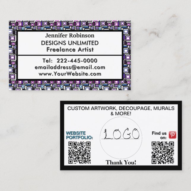Art Business QR Code Logotyp ANY AFFÄRSVERKSAMHET Visitkort (Fram/baksida)