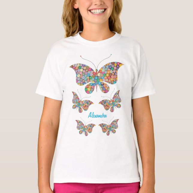 Art Butterflies Flowers Personalize Namn T Shirt (Framsida)