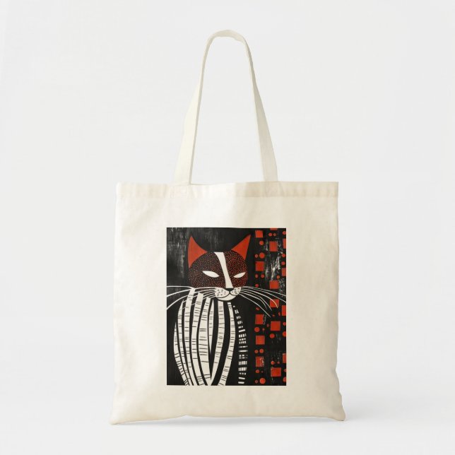 Art Cat Tote Bag i fet röd, svart och vit Tygkasse (Framsidan)