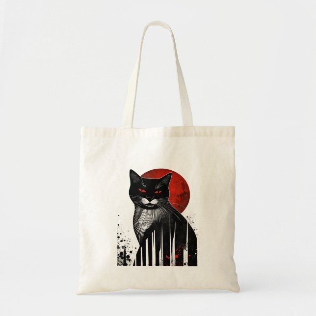 Art Cat Tote Bag i fet röd, svart och vit Tygkasse (Framsidan)