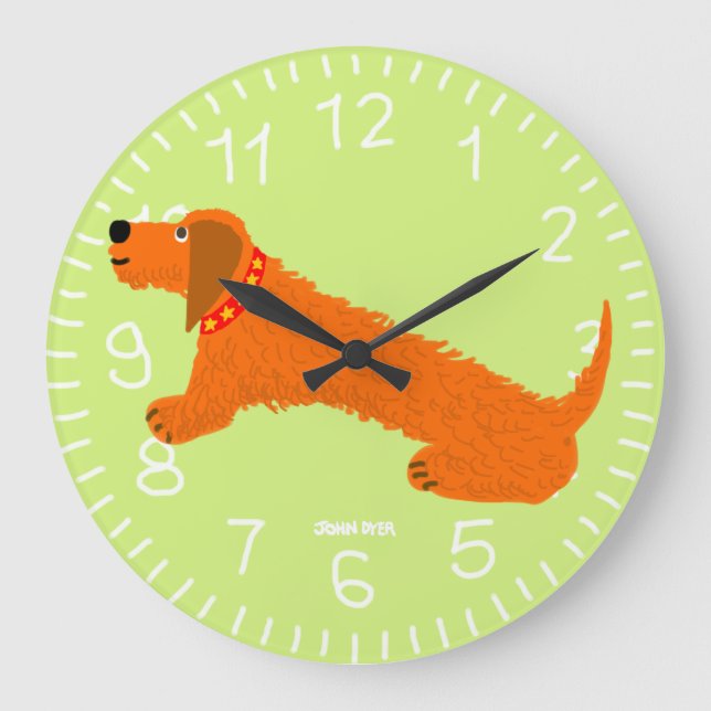 Art Clock: John Dyer Sause Hund Lime Stor Klocka (Framsida)