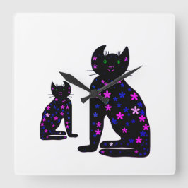 Art,Cute Cat Clipart Fyrkantig Klocka