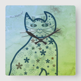 Art,Cute Cat Clipart Fyrkantig Klocka