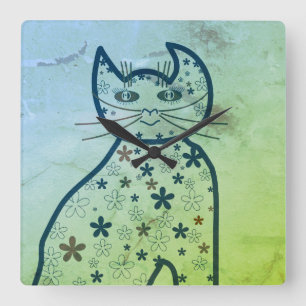 Art,Cute Cat Clipart Fyrkantig Klocka