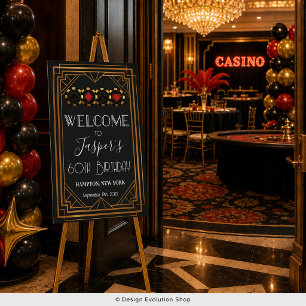 Art Deco 1920-tal Svart och Guld Casino Välkomstsk Poster