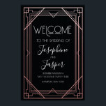 Art Deco 1920-tal Svart och Roséguld Välkomstskylt Poster<br><div class="desc">Art Deco 1920-talets Roaring 20s Födelsedags Bröllop Bebis Shower Bröllops Shower Jubileum Företag Holiday Roséguld Välkomstskylt</div>