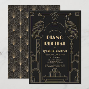 Art Deco 1920-tal Svart Påfågel Pianokonsert Inbjudningar
