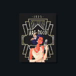 Art Deco 1920-talet Dam Singer Guld Ram Black Canvastryck<br><div class="desc">Vintage Art Deco stil med denna glamorösa sångare från dam på 1920-talet med mikrofon och guld 20-talet stil ram och typografi Art Deco och 1925.</div>