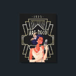 Art Deco 1920-talet Dam Singer Guld Ram Black Canvastryck<br><div class="desc">Vintage Art Deco stil med denna glamorösa sångare från dam på 1920-talet med mikrofon och guld 20-talet stil ram och typografi Art Deco och 1925.</div>