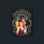 Art Deco 1920-talet Dam Spegel Ram Black Canvastryck<br><div class="desc">Vintage Art Deco elegance med detta glam 1920-tal Dam I en burgundisk klänning tittar i spegel och guld 20-talet stil ram och typografi Art Deco och 1925.</div>