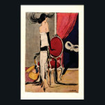 Art Deco 1920-talet Flapper Girl Poster<br><div class="desc">Från Jugend Magazine, c1924 - artist H.O.Binder. Vintage retro art deco-scen från 1920-talets roterande tjugontids jazz-ålder. En skrämd blixtflicka som är på modet klädd, står med röda skrapor och stol, snurrar hennes huvud i riktning mot ett maskerat figur, som hennes ask med maskkaskader till golv! visning för perfektens gåva till...</div>